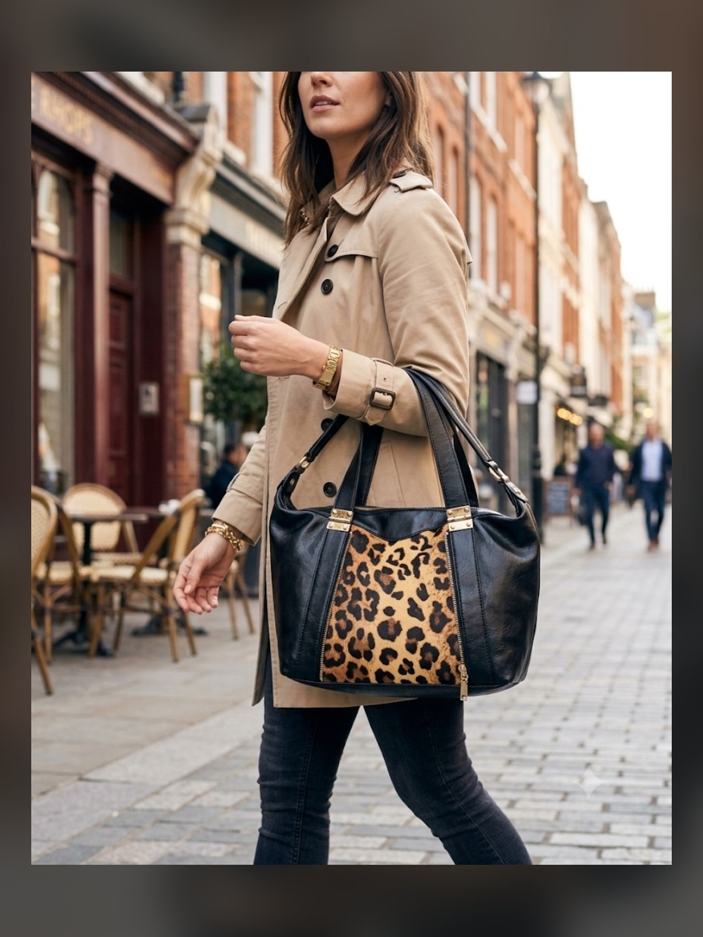 Black faux leather with Leopard Panel - Women's Handbag NWT